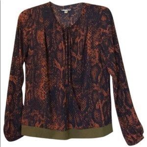 CAbi sheer wrap blouse with fierce snake print EUC